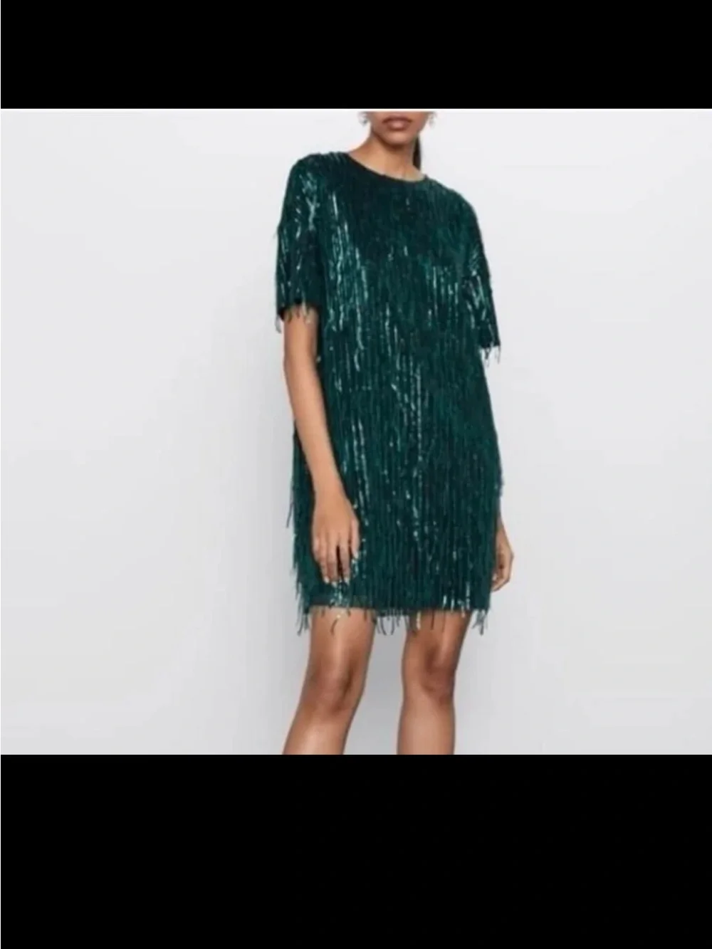 NWT ZARA Sequin Fringed Mini Dress in Green size Medium